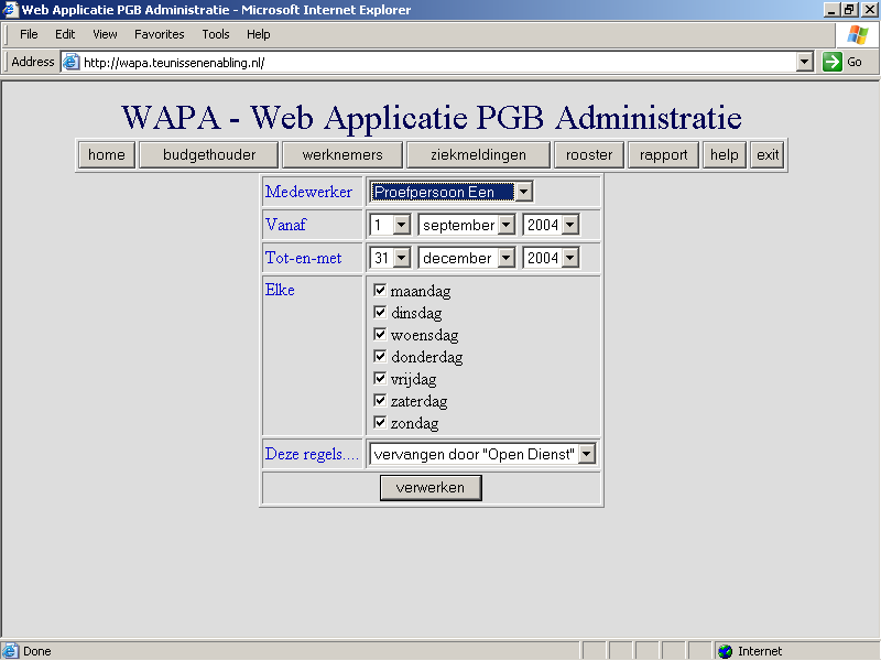 WAPA - Web Applicatie PGB Administratie