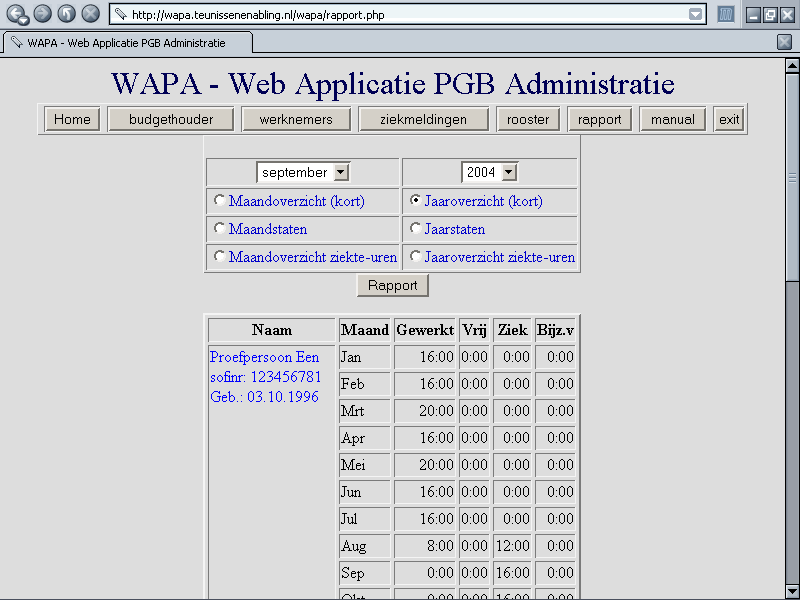 WAPA - Web Applicatie PGB Administratie